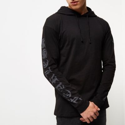 Black sleeve print hoodie